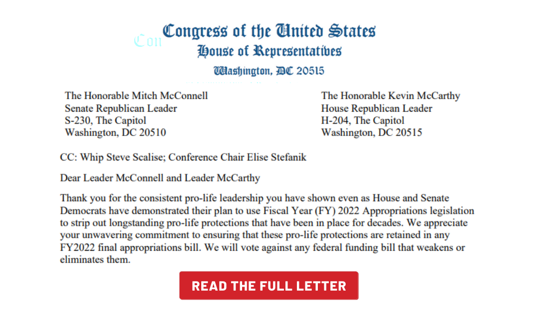 Letter to Republican Congressional Leadership – Pro-Life Appropriations Problems